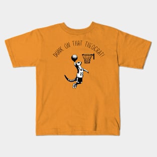 Dunk on That Theocrat! Minimalist Black Work Ink Meerkat Basketball Kids T-Shirt